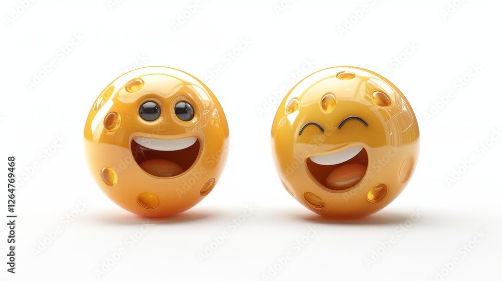 Fototapete 3D realistic emoji from an elevated and diagonal perspective, capturing detailed textures and expressions on a white background