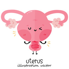 Woman uterus character with vector hand drawn cartoon kawaii character