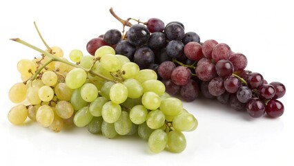 Three Grape Varieties:  A vibrant and appetizing display of three different grape varieties – green, red, and black – showcasing their unique colors, textures, and ripeness.