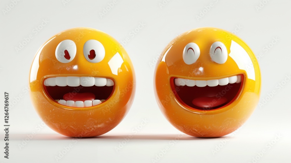 Fototapete 3D realistic emoji from an elevated and diagonal perspective, capturing detailed textures and expressions on a white background