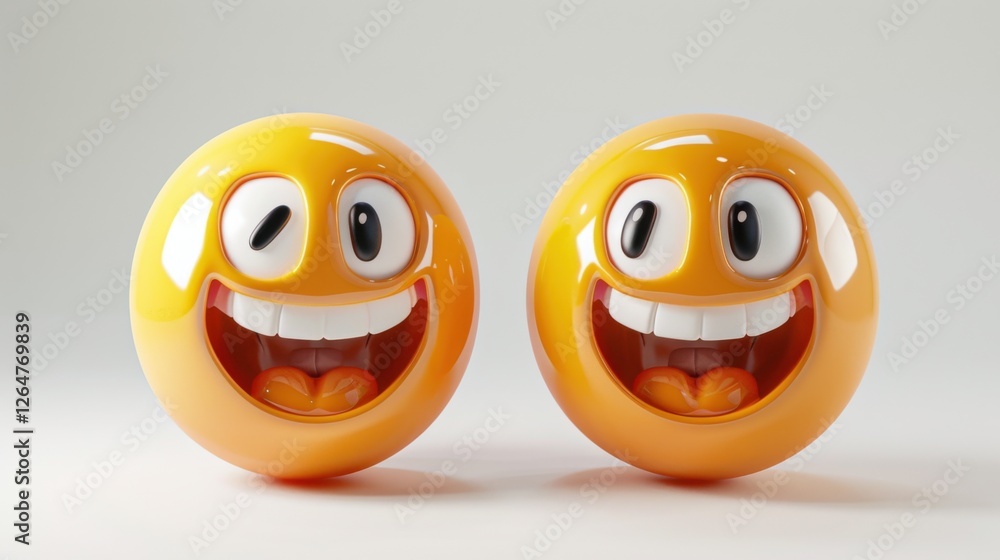 Fototapete 3D realistic emoji from an elevated and diagonal perspective, capturing detailed textures and expressions on a white background