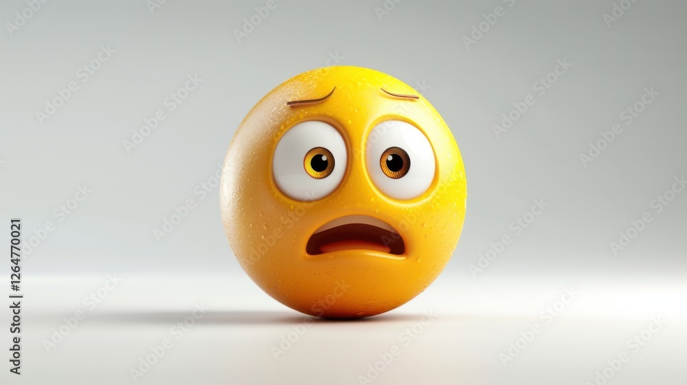 Fototapete 3D realistic emoji from an elevated and diagonal perspective, capturing detailed textures and expressions on a white background