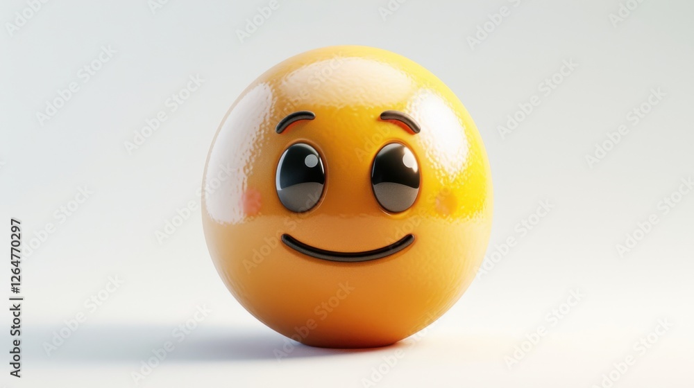 Fototapete 3D realistic emoji from an elevated and diagonal perspective, capturing detailed textures and expressions on a white background
