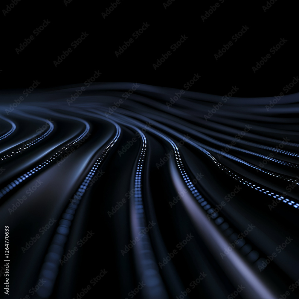 Poster an abstract representation of flowing light waves on a dark background, illustrating the dynamic nat
