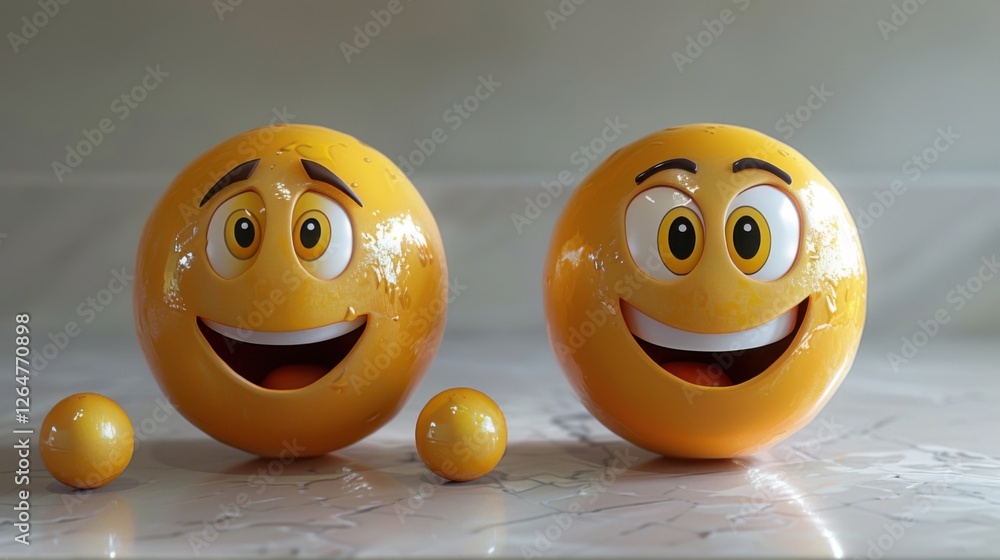 Poster 3d realistic emoji from an elevated and diagonal perspective, capturing detailed textures and expres