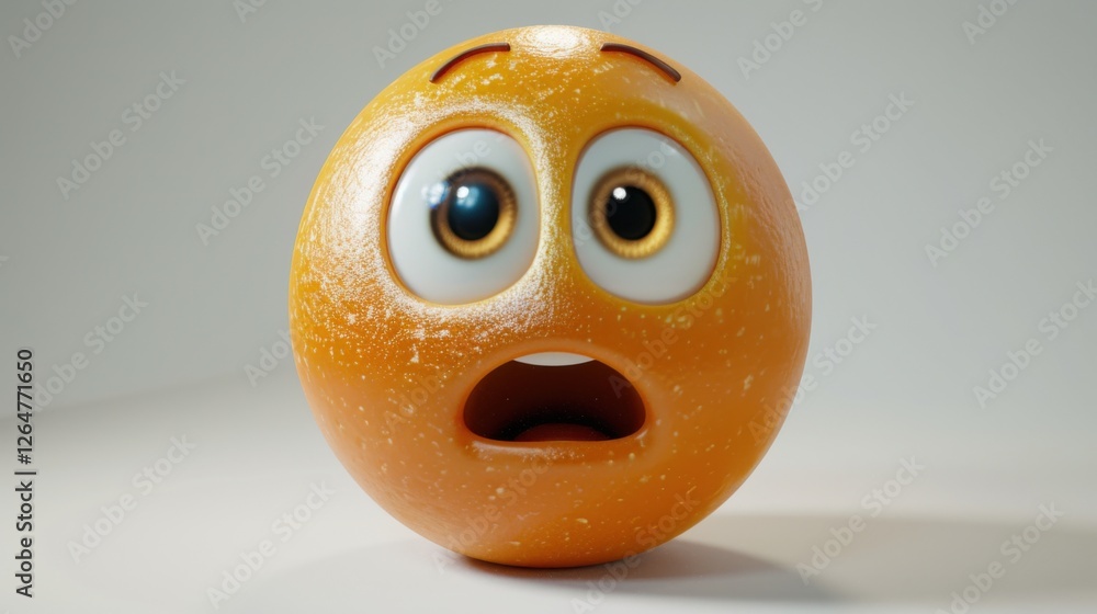 Fototapete 3D realistic emoji from an elevated and diagonal perspective, capturing detailed textures and expressions on a white background