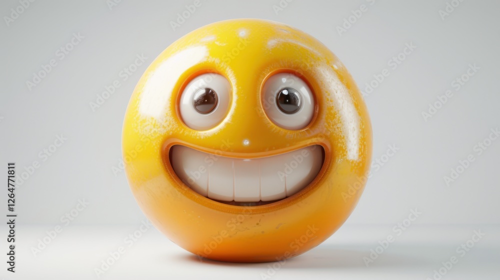 Fototapete 3D realistic emoji from an elevated and diagonal perspective, capturing detailed textures and expressions on a white background