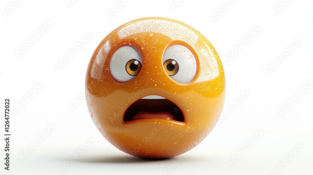 Fototapete 3D realistic emoji from an elevated and diagonal perspective, capturing detailed textures and expressions on a white background