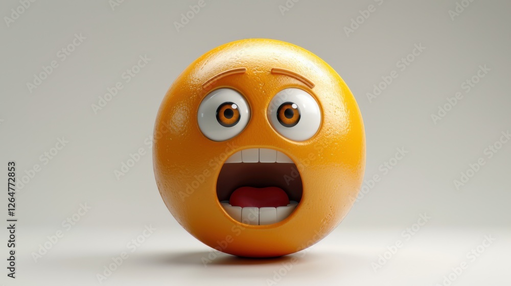 Fototapete 3D realistic emoji from an elevated and diagonal perspective, capturing detailed textures and expressions on a white background