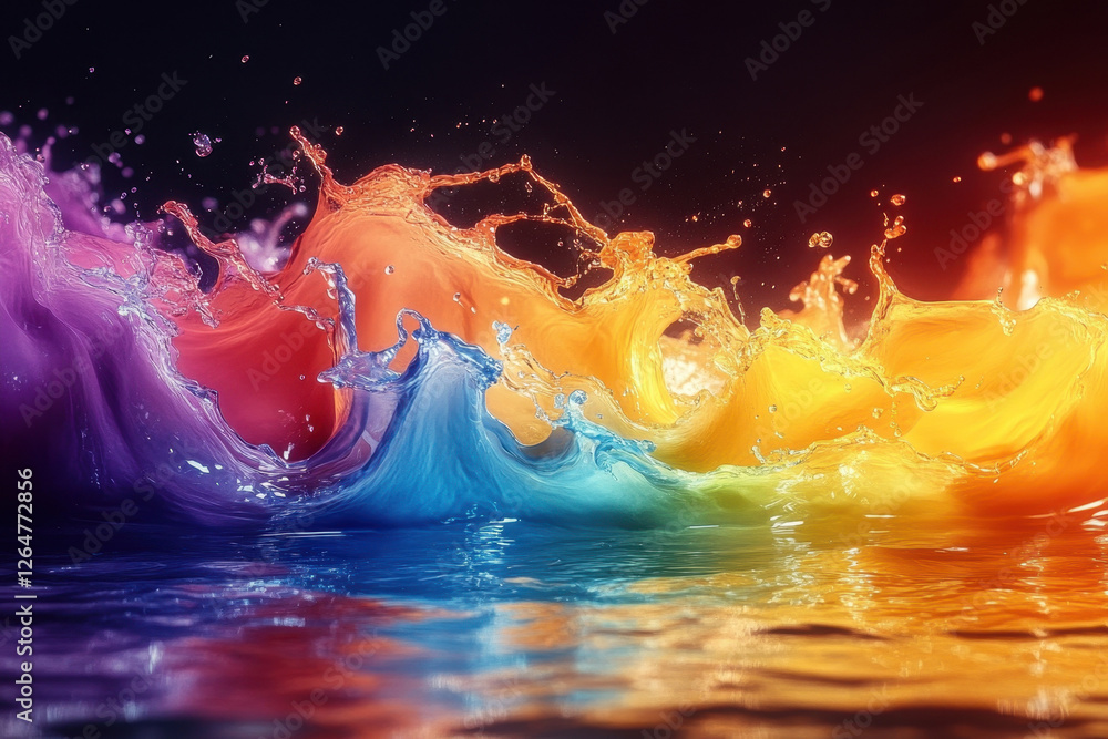 Poster vivid colors splash and blend in water creating a mesmerizing visual display at nighttime