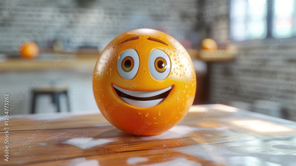 Fototapete 3D realistic emoji from an elevated and diagonal perspective, capturing detailed textures and expressions on a white background