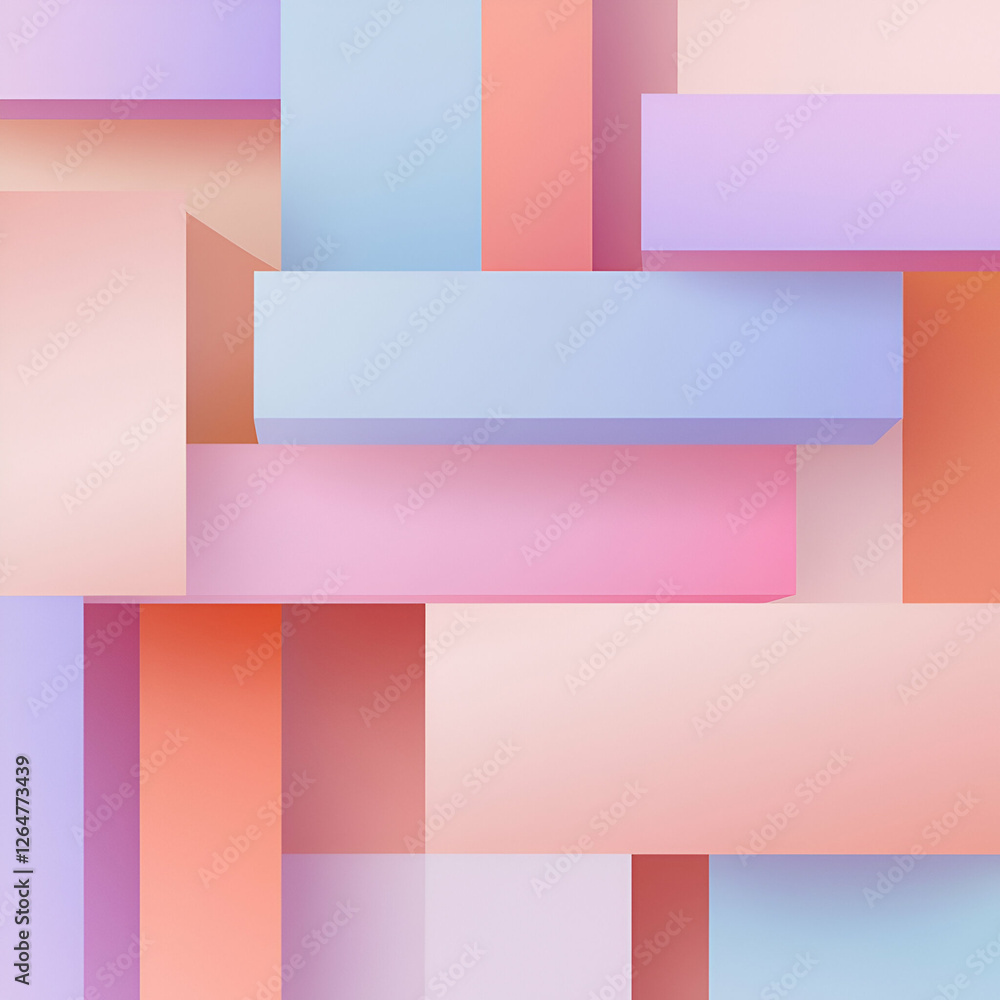 Poster an abstract composition of overlapping geometric shapes in soft pastel colors. this versatile image 