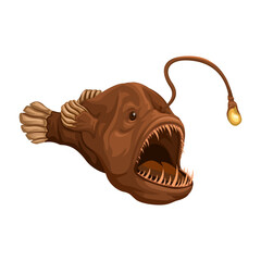 Anglerfish Deep Water Animal Species Cartoon Illustration Vector