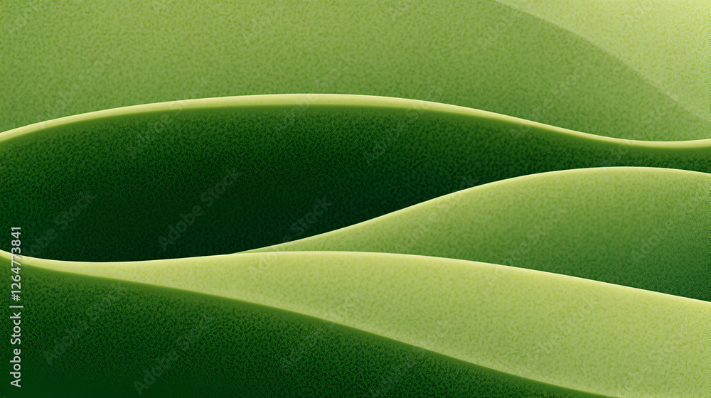 Poster a serene view of rolling green waves, showcasing smooth contours and a calming color palette. this a