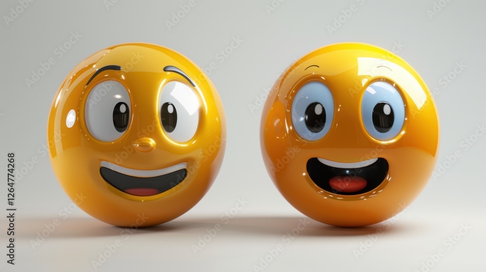 Fototapete 3D realistic emoji from an elevated and diagonal perspective, capturing detailed textures and expressions on a white background
