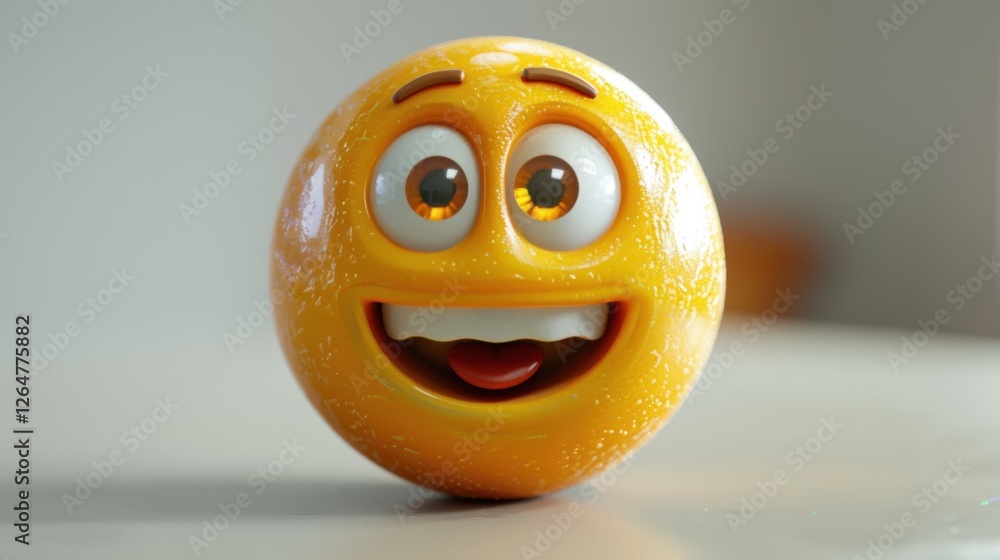 Fototapete 3D realistic emoji from an elevated and diagonal perspective, capturing detailed textures and expressions on a white background