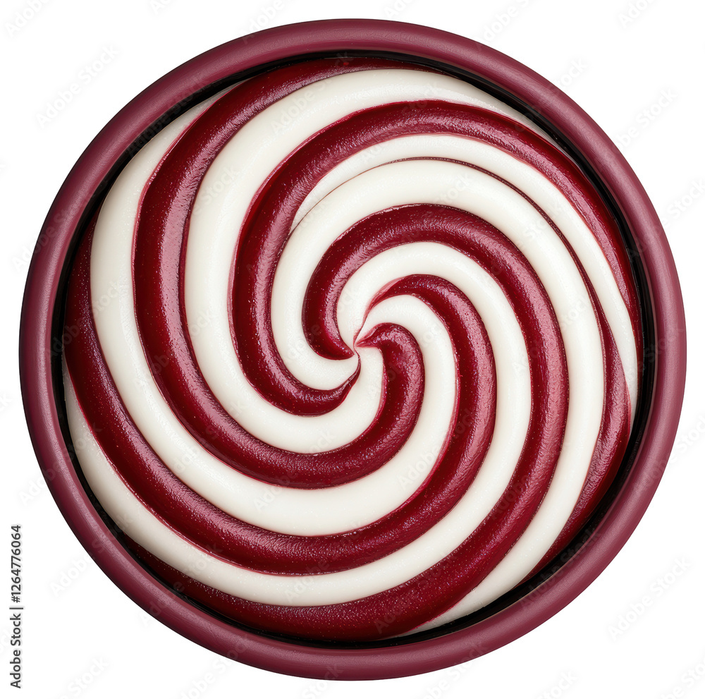 Poster swirling maroon and white cream design with circular pattern on transparent background