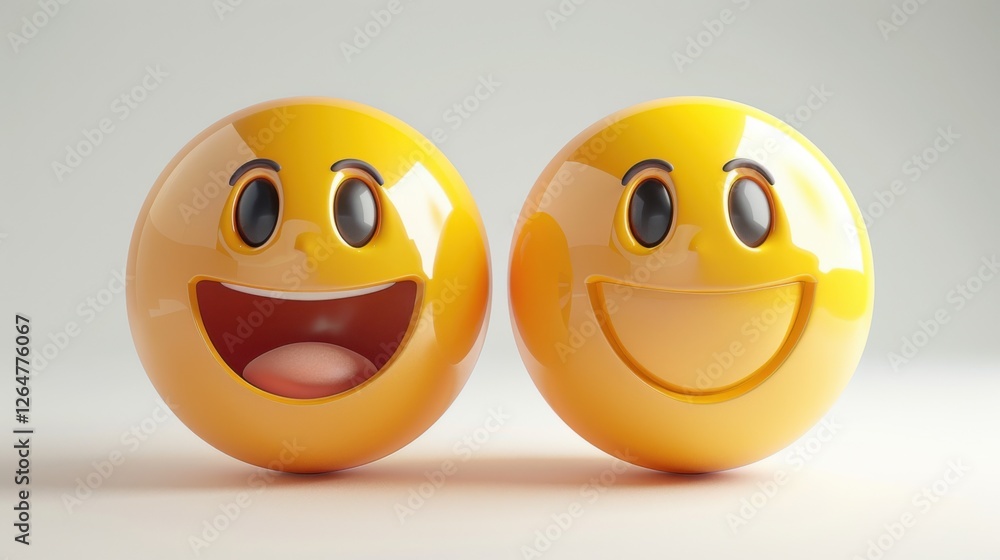Fototapete 3D realistic emoji from an elevated and diagonal perspective, capturing detailed textures and expressions on a white background