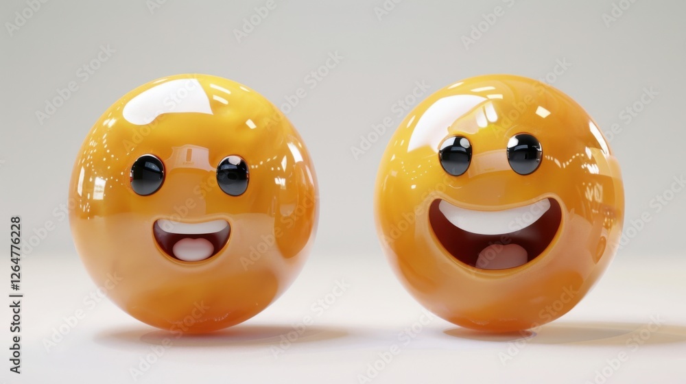 Fototapete 3D realistic emoji from an elevated and diagonal perspective, capturing detailed textures and expressions on a white background
