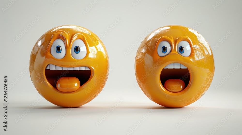 Poster 3d realistic emoji from an elevated and diagonal perspective, capturing detailed textures and expres