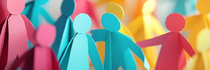 An eye-catching collection of colorful paper figures bringing a sense of joy and connection, representing the strength of community and collective spirit through simple art.