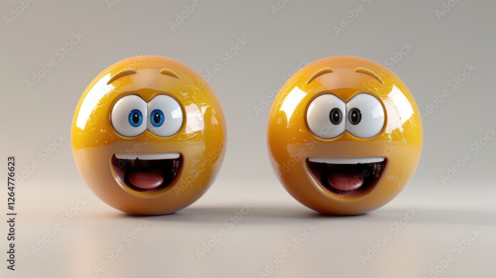 Poster 3d realistic emoji from an elevated and diagonal perspective, capturing detailed textures and expres