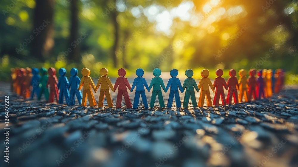Poster this image captures the essence of connection with colorful paper figures holding hands in a lively 