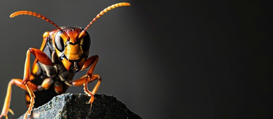 Close-up of a wasp perched on a rock.