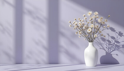 Elegant White Flowers in Vase Against a Lavender Background