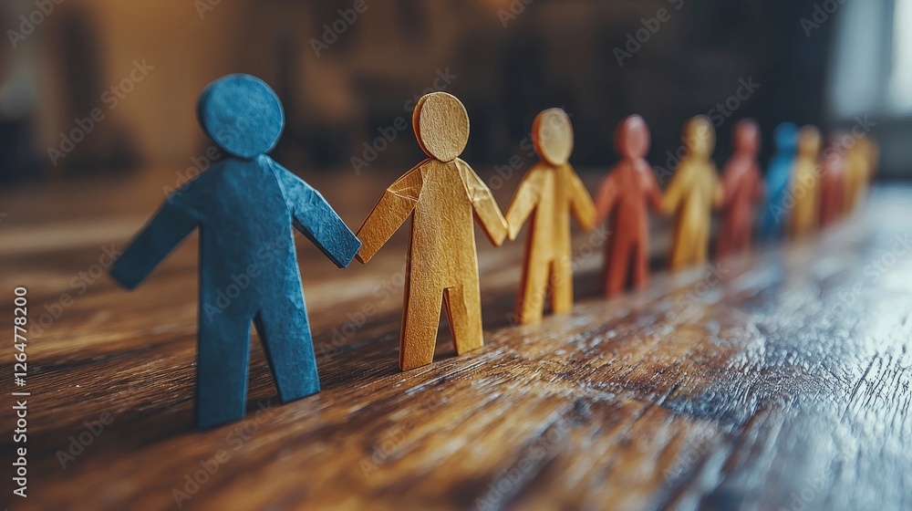 Poster an artistic arrangement of paper figures in different colors symbolizes unity and collective strengt