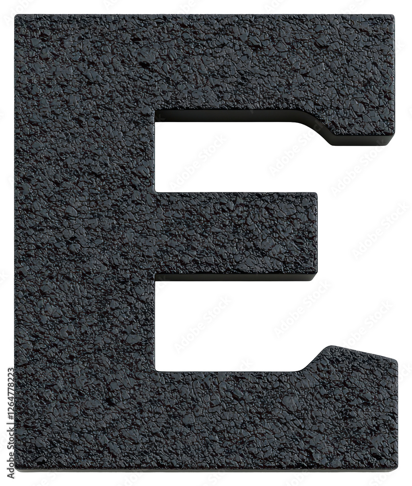 Poster textured gray stone letter e isolated on transparent background in a three dimensional render