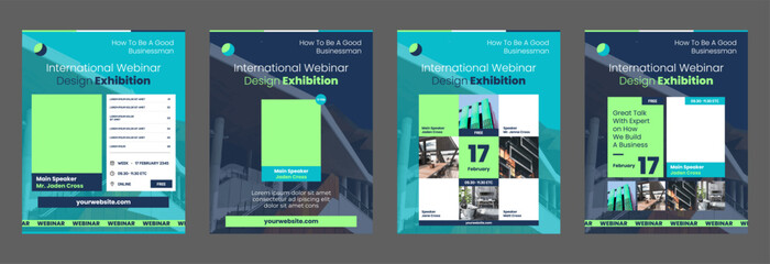 instagram webinar social media template banner slider carousel post online seminar web summit business flat templates navy blue green color flat modern minimal poster vertical size design background © angutyo