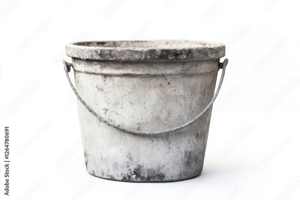 Poster concrete bucket on a clean white background showcasing its detailed texture and realistic lighting i