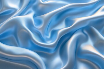 Fototapeta premium Soft Blue Satin Fabric Texture with Elegant Gentle Waves and Pleats for Background Design