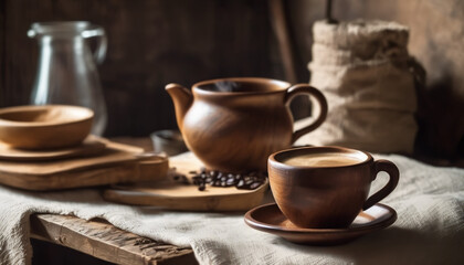 Rustic coffee brewing setup cozy kitchen still life warm atmosphere close-up artisanal experience
