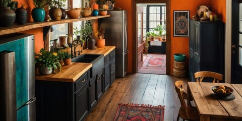 Vibrant Kitchen With Rustic Wood And Earthy Decor