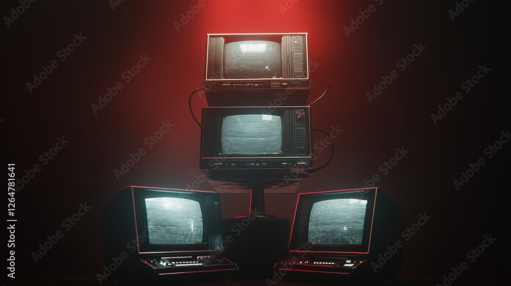 Poster retro cyberpunk television signal with static overlay in a dark atmosphere