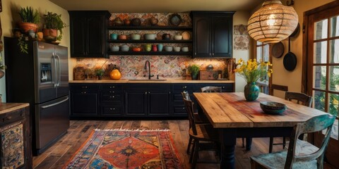 Obraz premium Eclectic Kitchen Design Boasting Warm Tones and Artistic Flair