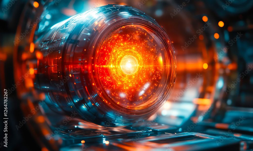 Poster glowing photon particle in quantum science experiment with high-precision technology for advanced re