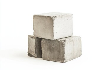 Concrete blocks stacked artistically against a clean white background showcasing their rugged texture and versatility