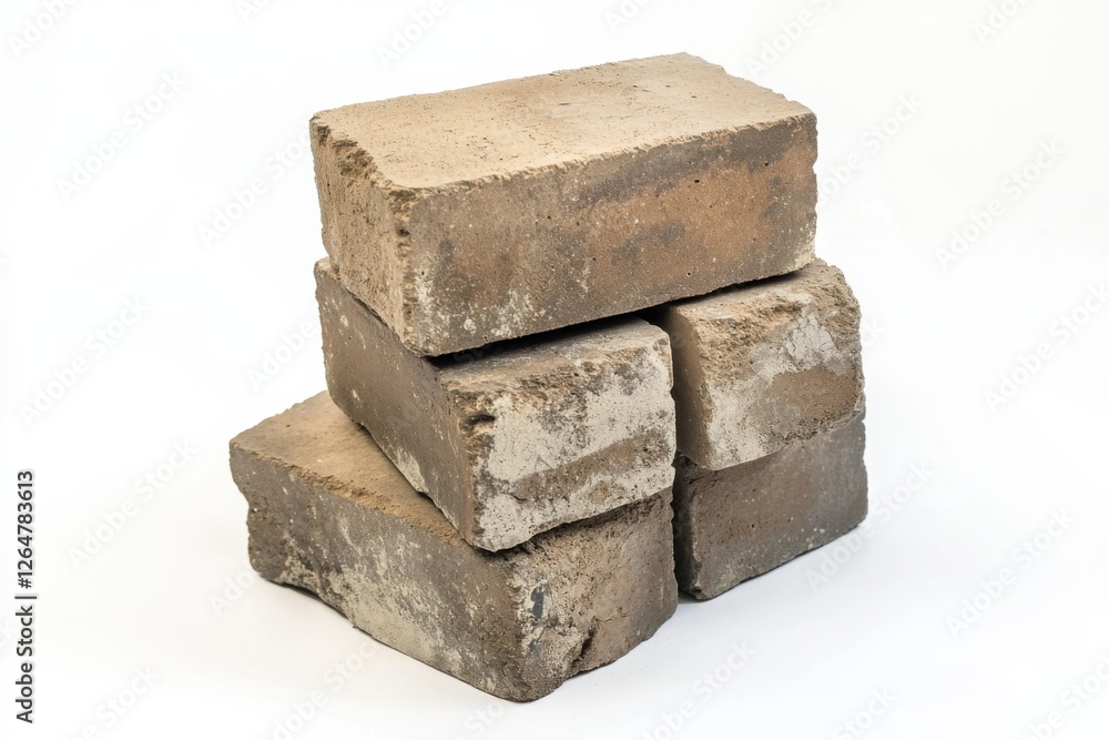 Poster high quality close-up view of stacked masonry blocks on a clean white background showcasing their te