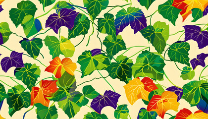 A vibrant pattern of colorful leaves on a light background, showcasing nature's beauty.