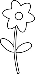 A flower with leaves coloring page.
Simple cute hand drawn flower outline.
Transparent background.