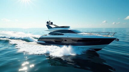 Luxury Motor Yacht Sailing Across the Azure Ocean Under a Bright Sun