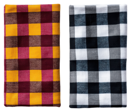Two Checkered Cloths with Warm Yellow and Burgundy and Cool Black and White on Black