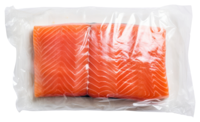 PNG Plastic wrapping over a salmon seafood white background freshness.