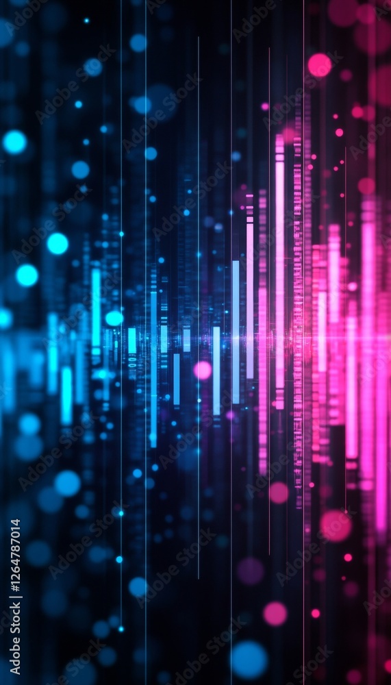 Aufkleber abstract futuristic data visualization with pink and blue vertical dotted lines on a dark background