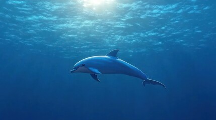 Fototapeta premium Dolphin Swimming Underwater in Sunlight