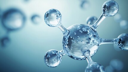 A close-up of large water molecules bonded together by small spheres, embodying the essence of chemical science and natural mechanics.