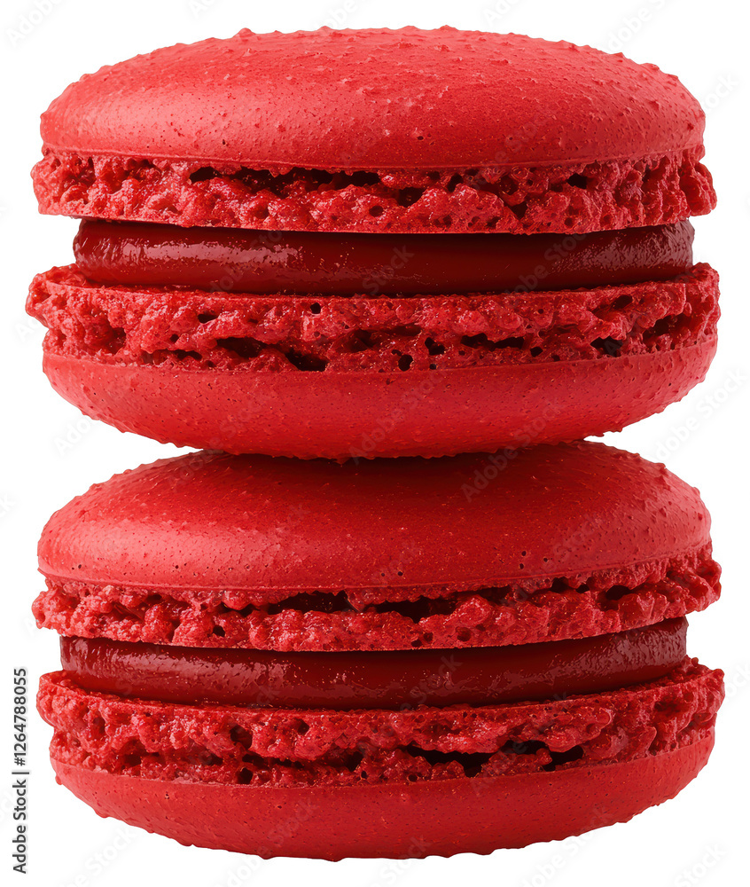 Poster two red macarons stacked on top of each other on a transparent background